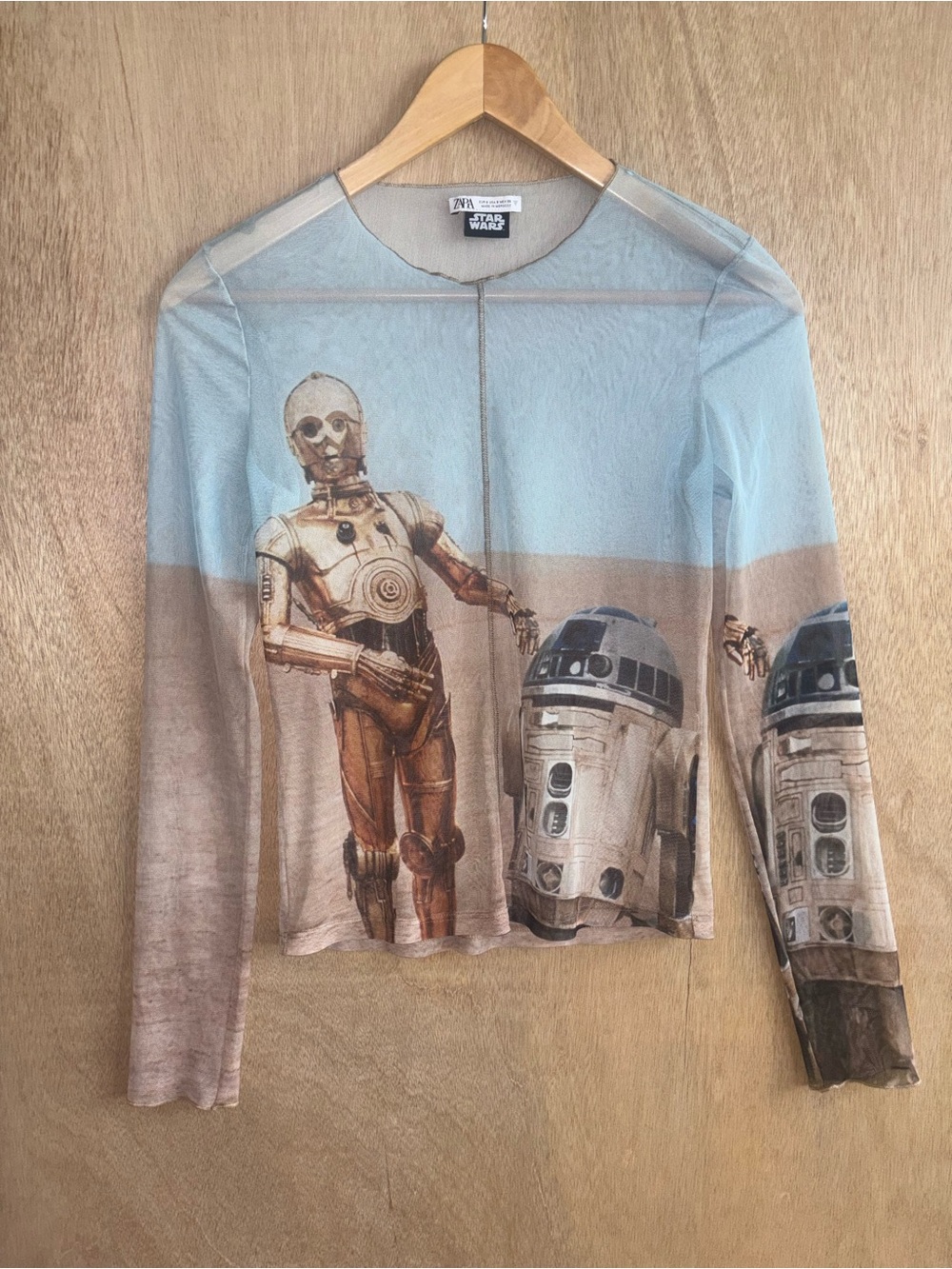 ZARA Star Wars C-3PO R2-D2 Sheer Mesh Y2K Top S